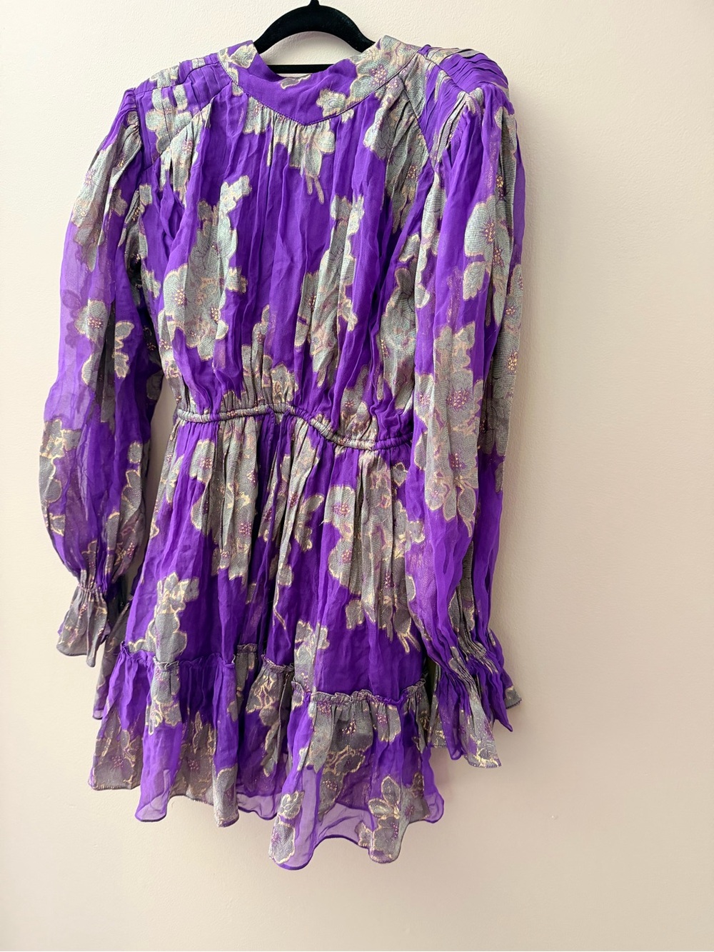 HEMANT & NANDITA Purple Metallic Floral Ruffle Dress